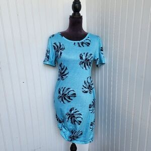 Pat Pat Womens Stretch Mini Shirt Dress Tropical Pattern Monstera Short Sleeve M